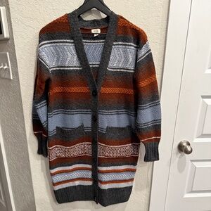 A.N.A. Womens Petite Medium Southwestern Aztec Button Up Longline Sweater